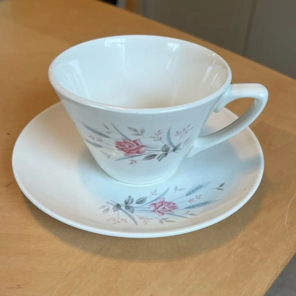 California Pottery Company Pink Floral Teacup and Saucer Set Made in USA